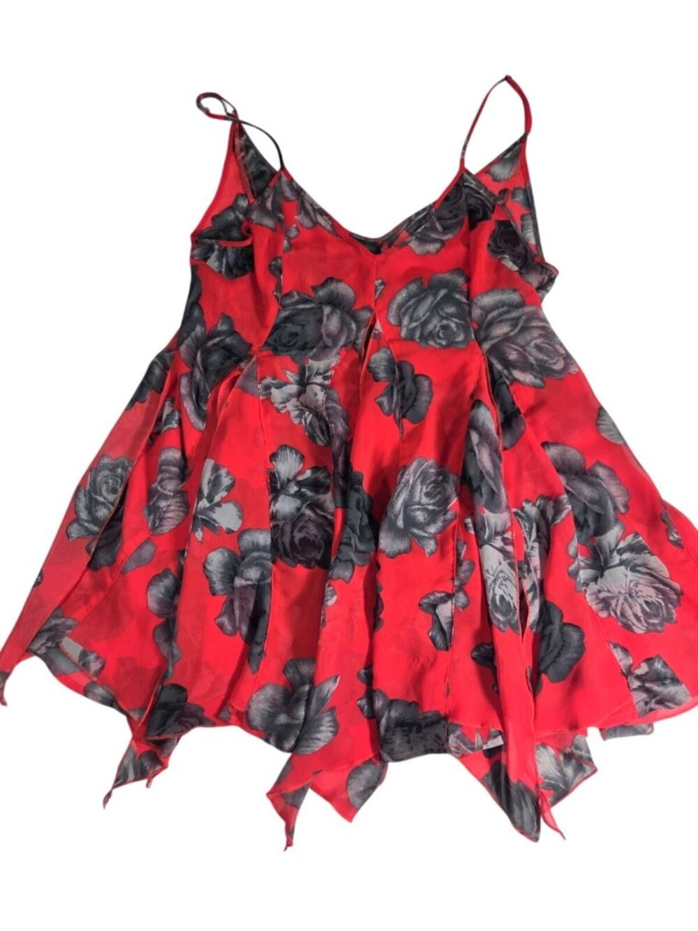 Free People Alyson Floral Slip Dress Red Black Boho Mini Handkerchief Hem Flowy - Picture 3 of 7